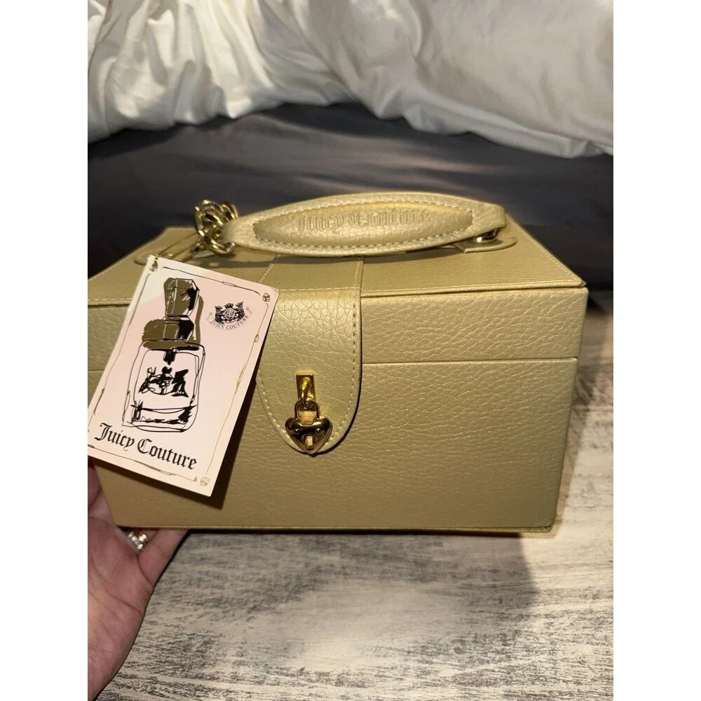 Juicy Couture Vintage Gold Deluxe Train Case Vanity Makeup Box NWT Deadstock